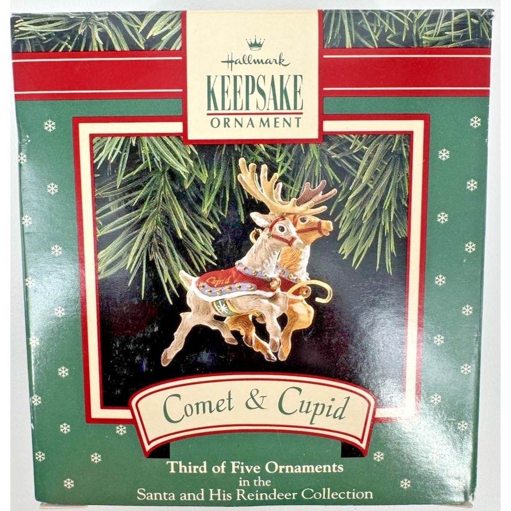 Hallmark Keepsake Comet & Cupid Ornament Santa & His Reindeer-Third of Five